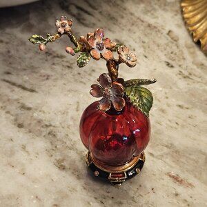 RARE JAY STRONGWATER CHERRY BLOSSOM CHINOISERIE VANITY GLASS PERFUME BOTTLE JAR